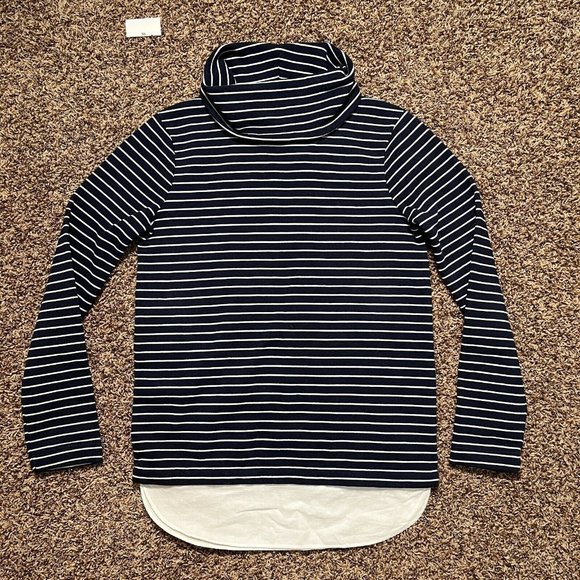 J.CREW Tops - J Crew Sweater Womens XXS Navy Stripe Cowl Neck Knit Long Sleeve Pullover Top